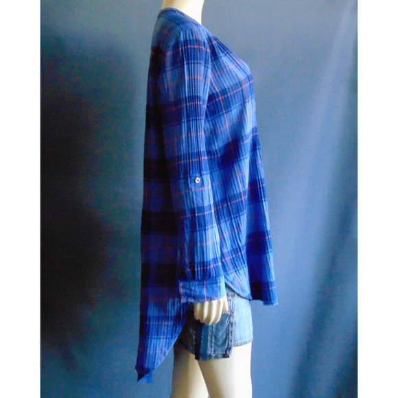 Anthro Holding Horses Blue Plaid Hi Low Tunic M - Picture 3 of 7
